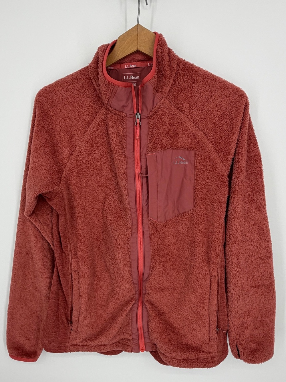 LL Bean Orange Adventure Hybrid Fleece Jacket Womens Size Large Cozy Full Zip